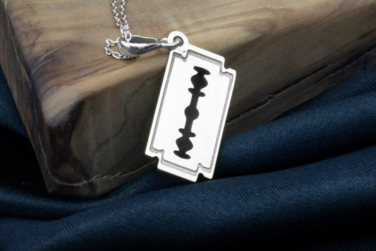 Sterling Silver Razor Blade Pendant - Gothic Punk Necklace