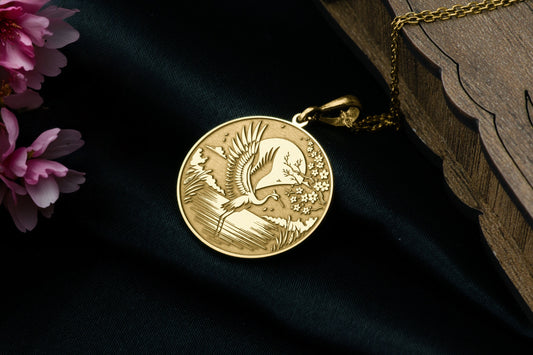Crane Bird Pendant: Ancient Bird Necklace, Graceful Wisdom Jewelry, Peace Charm