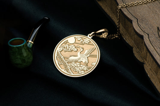 Crane Pendant: Floral Bird Necklace