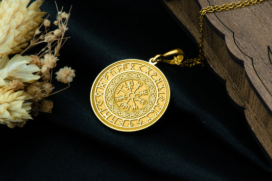 Vegvisir Viking Compass Pendant: Norse Amulet Necklace