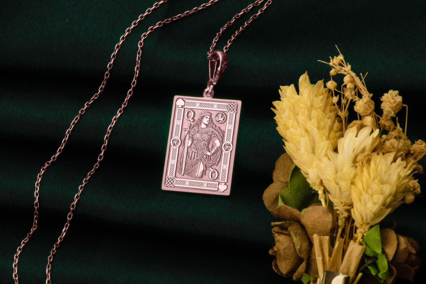 Boudica Queen of Spades Necklace: Celtic Warrior Poker Card Pendant