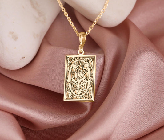 Botanical Letter O Necklace: Gothic Ornamental Pendant