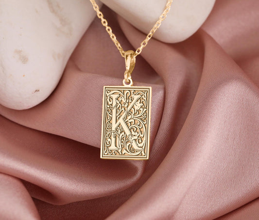 Botanical Letter K Necklace: Gothic Monogram Pendant