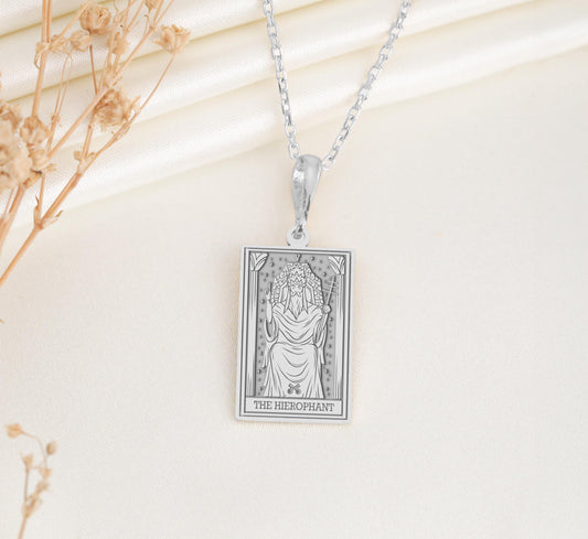 The Hierophant Tarot Card Pendant: Major Arcana Necklace, Knowledge Amulet