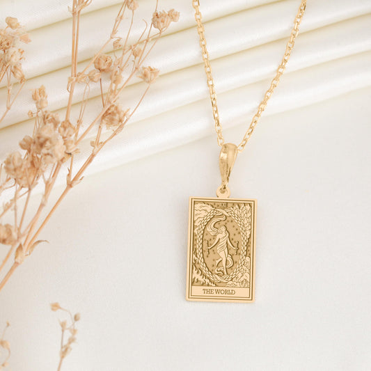 The World Tarot Card Necklace, Major Arcana Pendant, Spiritual Gift