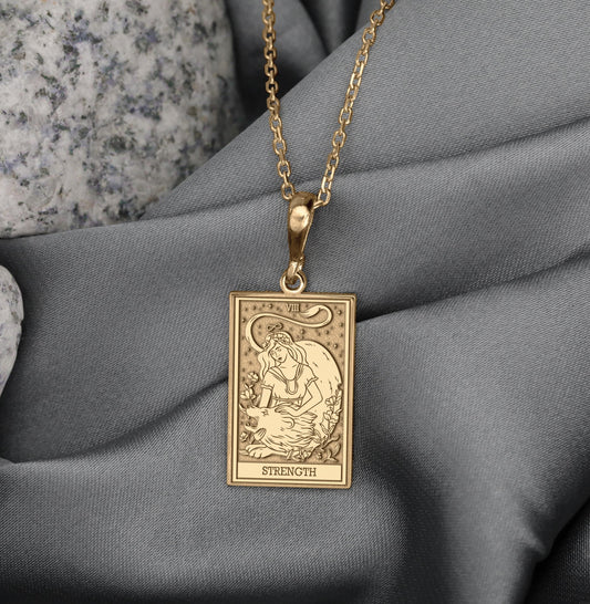 Strength Tarot Card Pendant: 14k Gold or Sterling Silver Major Arcana Necklace