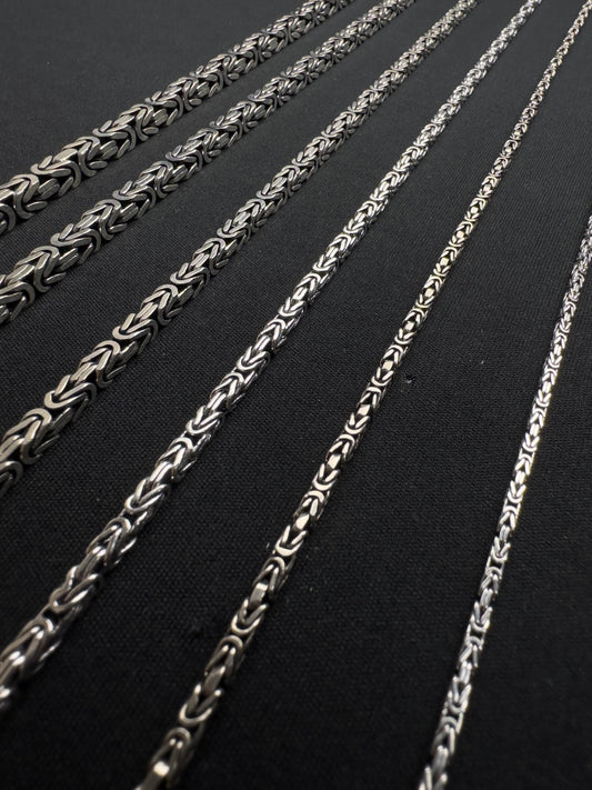 Byzantine Square Chain: Silver King Necklace 2mm