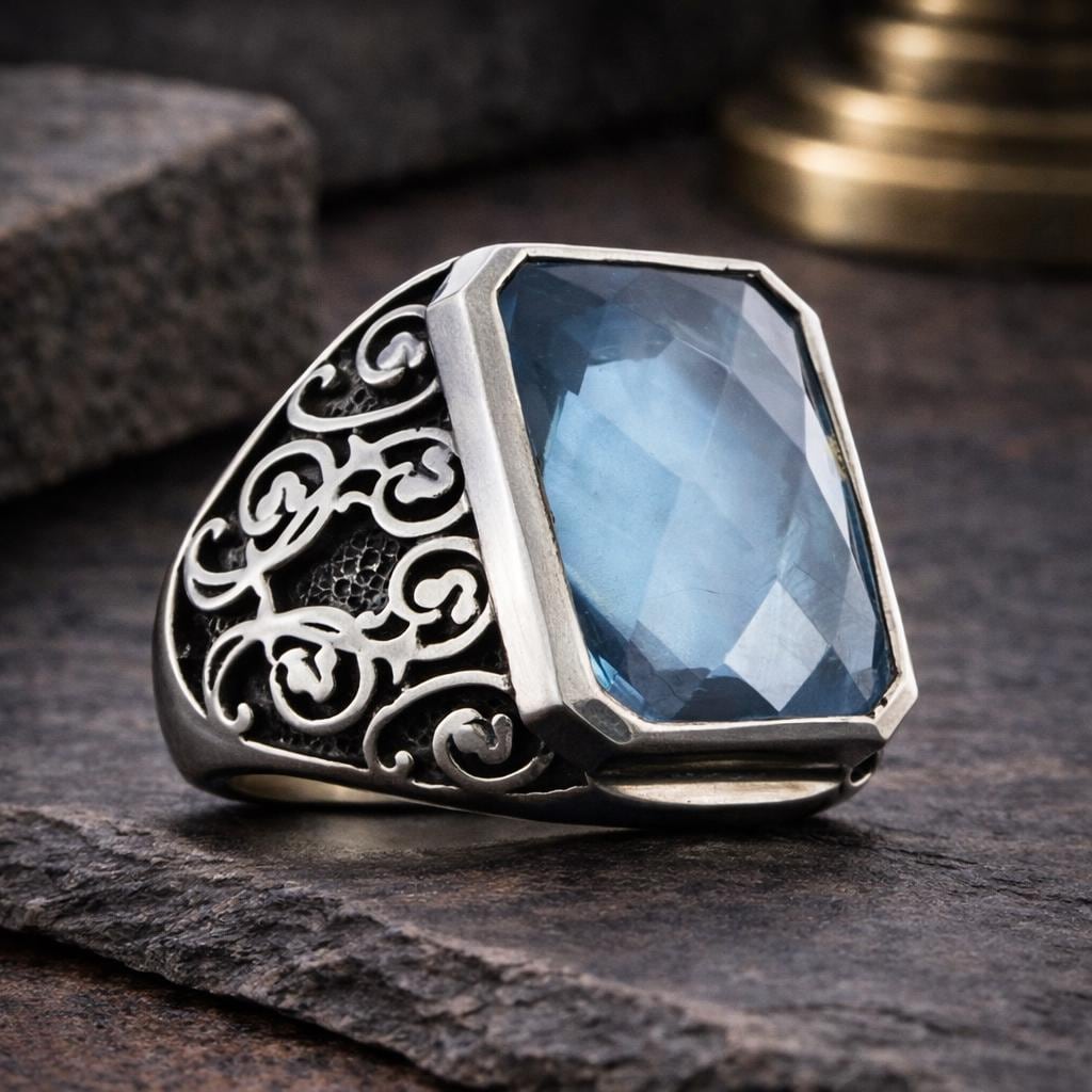 Blue Spinel Stone Silver Ring