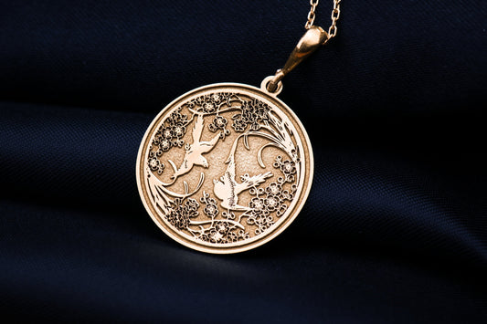 Sakura & Dove Pendant: Japanese Blossom Necklace, Nature Amulet, Light Spirit Charm, Harmony Talisman