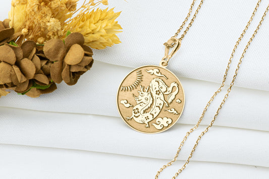 Year of Dragon Medallion Pendant: Zodiac Necklace, Prosperity Charm, Wisdom Symbol