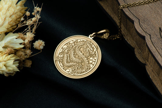 Dragon Medallion Necklace: Chinese Myth Pendant, Year Of Dragon Charm