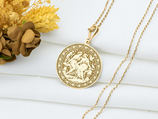 Sappho and Erinna Pendant: Greek Poet Lovers Necklace, Sacred Sapphic Bond Charm