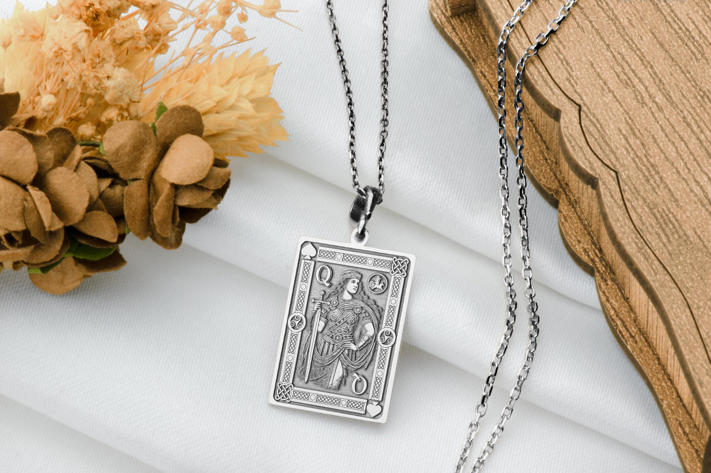 Boudica Queen of Spades Necklace: Celtic Warrior Poker Card Pendant