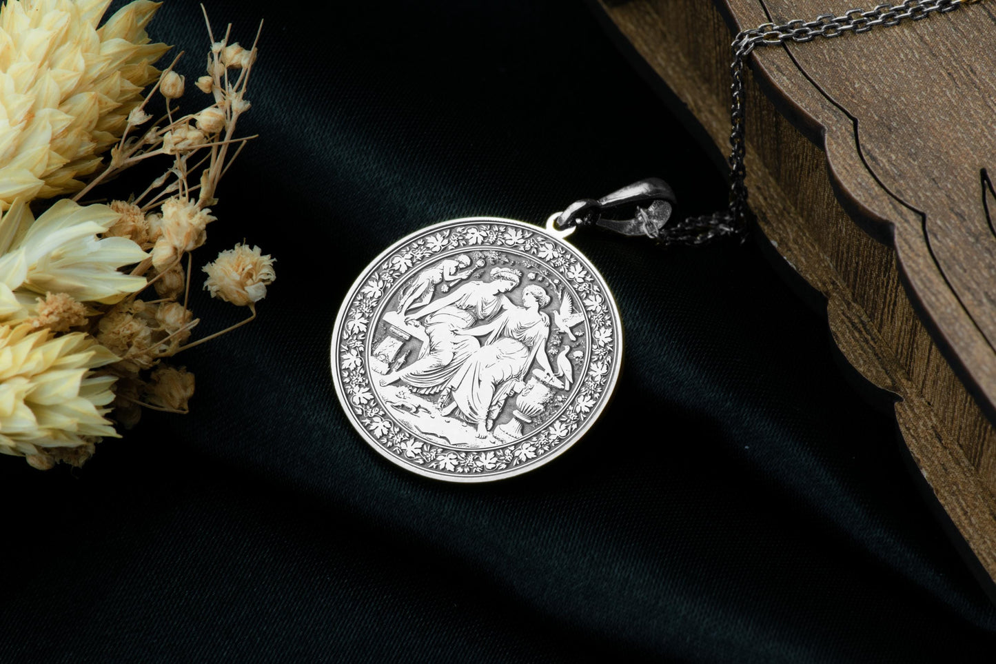 Sappho and Erinna Pendant: Greek Poet Lovers Necklace, Sacred Sapphic Bond Charm