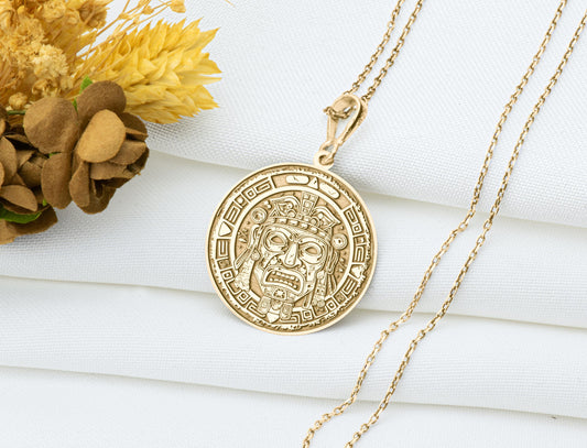 Aztec Face Pendant: Tribal Sun Necklace