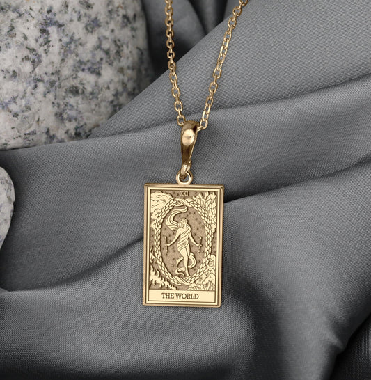 The World Tarot Card Necklace, Major Arcana Pendant, Spiritual Gift
