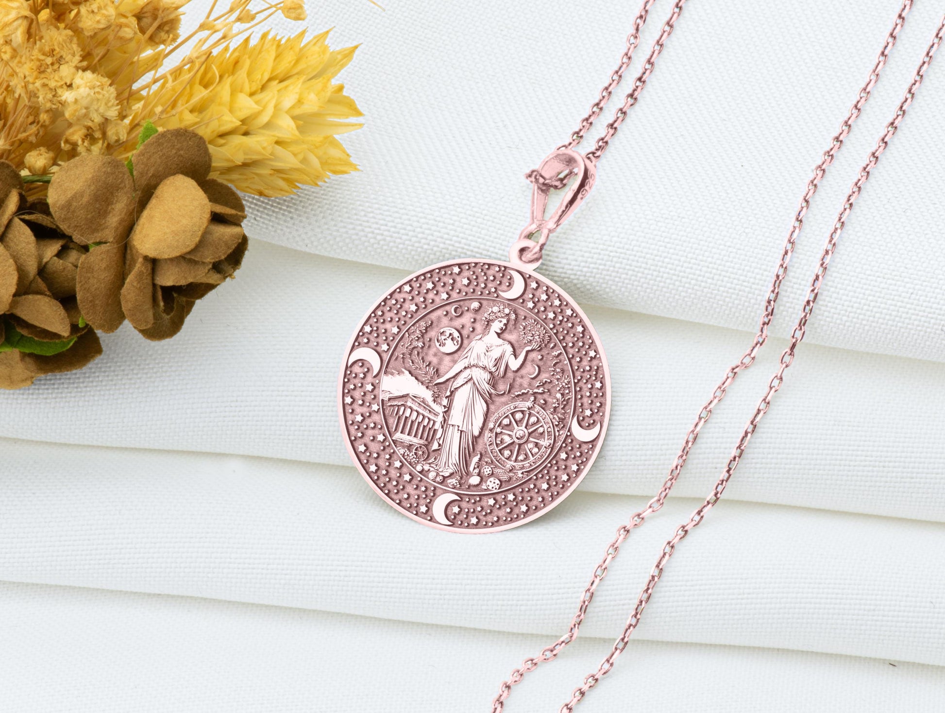 Tyche Pendant: Greek Goddess of Fortune Necklace, Lady Luck Charm, Destiny Amulet