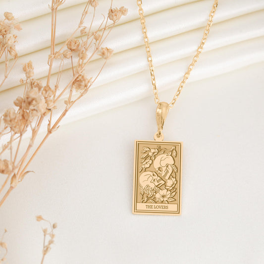 The Lovers Tarot Card Pendant: Major Arcana Necklace, Eternal Connection Charm, Soulmate Symbol