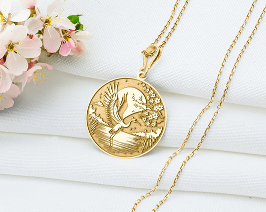 Crane Bird Pendant: Ancient Bird Necklace, Graceful Wisdom Jewelry, Peace Charm
