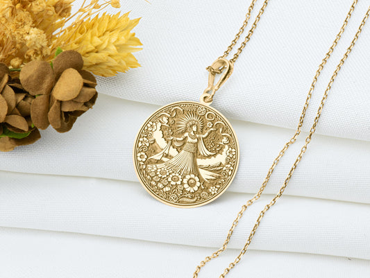 Xochitlicue Pendant: Aztec Floral Earth Goddess Necklace, Sacred Renewal Charm
