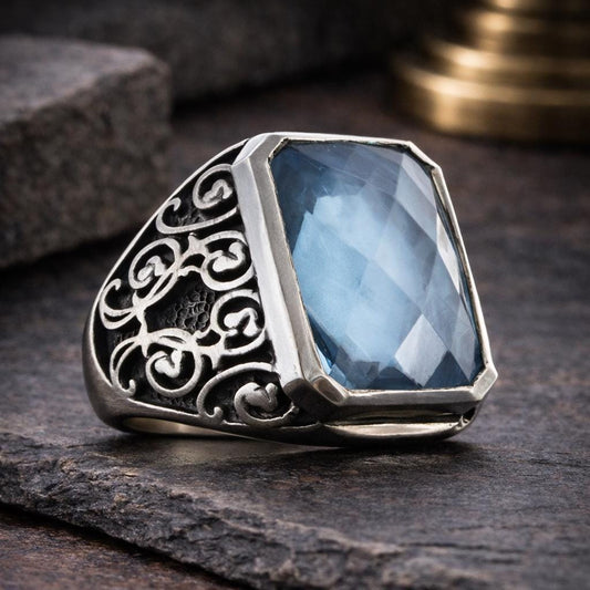 Blue Spinel Stone Silver Ring