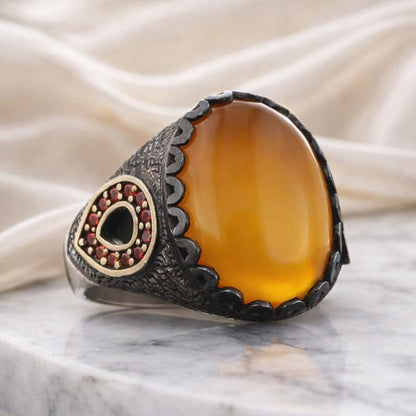 Amber Stone Silver Ring: Natural Gemstone Ring Symbolizing Warmth, Protection, and Balance