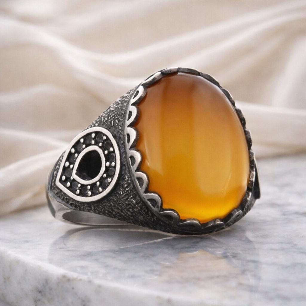 Amber Stone Silver Ring: Natural Gemstone Ring Symbolizing Warmth, Protection, and Balance